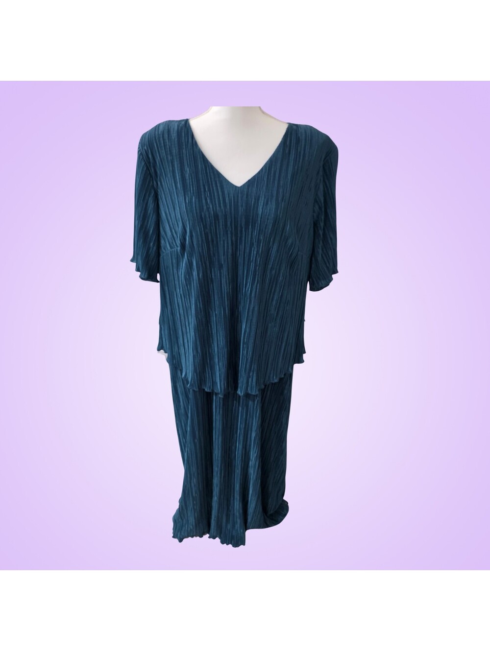 Connected Woman Size 22W Teal Pleated Layered Midi Dress Flutter Sleeve